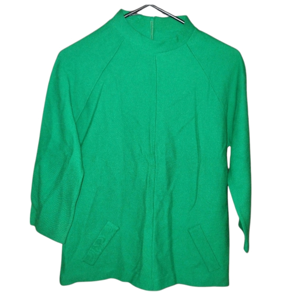Beeline Vintage knit Green sweater long sleeve faux pockets Mock Turtleneck